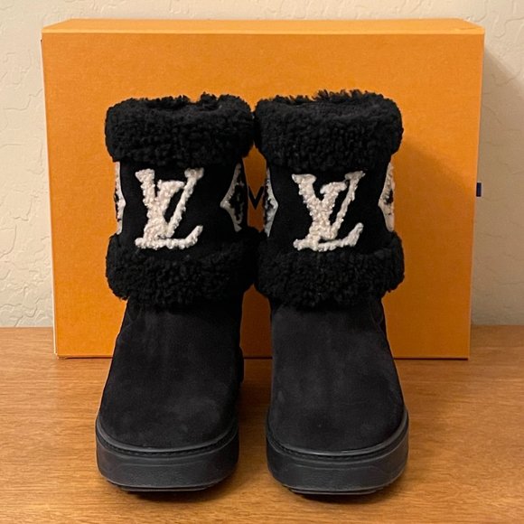 Louis Vuitton Snowdrop Flat Ankle Boots 7 37 Black Suede Shearling Excellent! - Picture 4 of 16